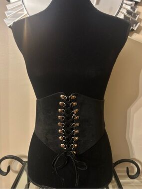 Black Lace-Up Wide Corset Belt - Unbranded